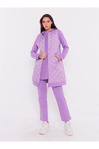 Bwest Minimal Kapitoneli Yelekli Spor Üçlü Takım - 70060 - Lila-28 Lila