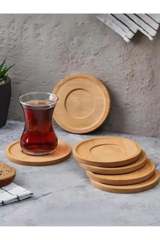 6 Adet Bambu Çay Tabağı - Estetik Ve Doğal 124-Pembe