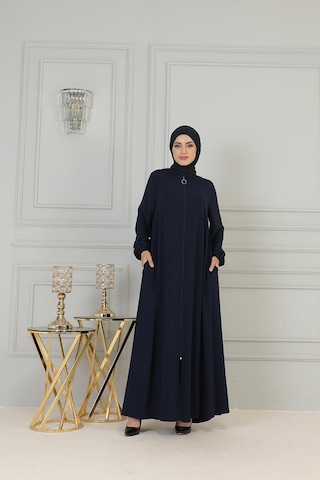 Boydan Fermuarlı Medine İpeği Ferace Brc2305 Lacivert 001