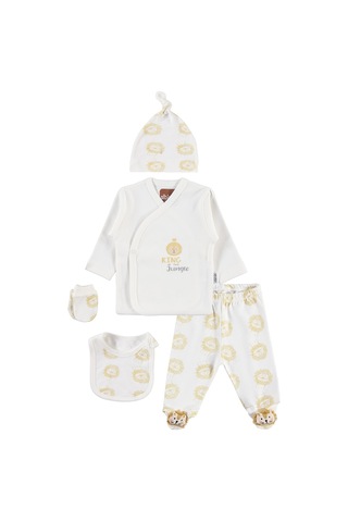 Minidamla Baby Minidamla Aslan Desenli 5'li Zıbın Takımları - Ekru Ekru