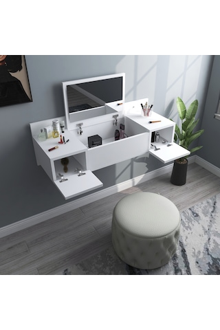 Arnetti Zakkum Aynalı 2 Raflı Dekoratif Makyaj Masası Beyaz