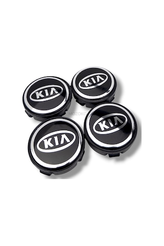 Kia Logolu 58 mm Dış 55 mm İç Siyah Gümüş Geçmeli Jant Göbeği Kapak Seti, 4 Adet Krom Görünümlü