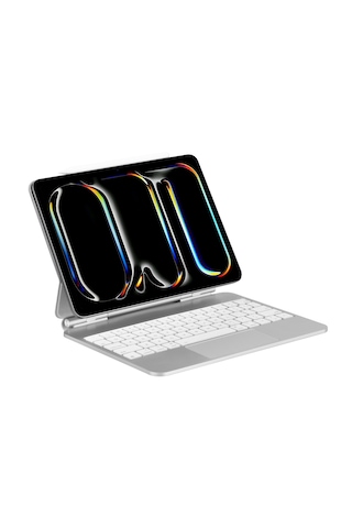 Bix Ik07 Manyetik Bluetooth Klavyeli İpad Kılıfı Çoklu Dokunmatik Yüzeyli 7 Renk Aydınlatmalı İnce Tasarım İpad 10. Nesil Ve İpad 11 A16 Uyumlu Gümüş