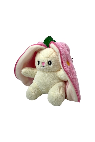 2 Adet Sevimli Çilek Tavşan Peluş Çantalı Hediyelik 50 Cm Oyuncak PEMBE