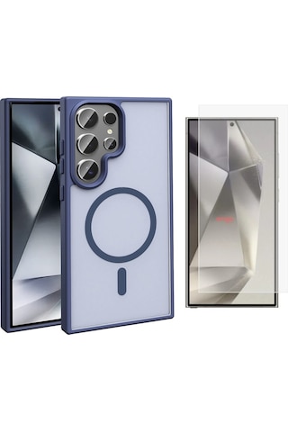 Vendas Galaxy Uyumlu S25 Ultra Kılıf M-safe Şarj Özellikli Mat Arka Yüzey Zore Sio Kapak + Nano Ekran Koruyucu Lacivert