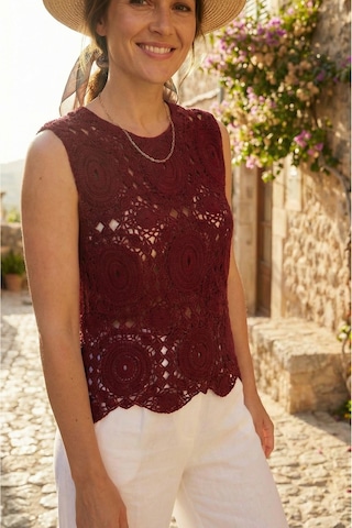 Sayzen Your Shine Kolsuz Dantel/tığ Dokuma Kadın Bluz Shn-2603 Bordo