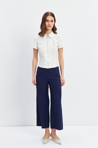 Stella Pulvis Beyaz Fermuarlı Slim Fit Kuplu Bluz Beyaz