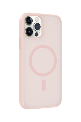 Ardemix Apple iPhone Uyumlu 12 Pro Kılıf M-safe Şarj Özellikli Zore Babet Kapak - Pembe