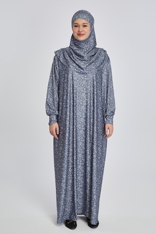 Pratik Tek Parça Çiçek Desenli Namaz Elbisesi Füme