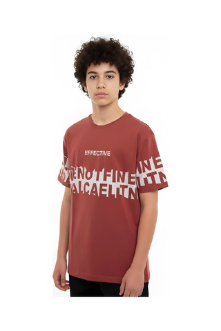 Modanino Erkek Çocuk T-shirt--geniş Kalıp-yazı Baskılı-12-16 Yaş 12527 Açık Kahverengi