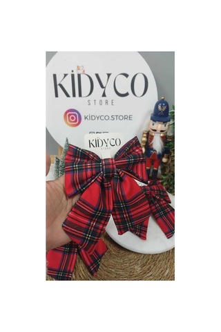 Ekoseli Büyük Boy Fiyonk Toka Kırmızı