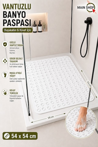 Mainshop Kaydırmaz Taban Masajlı Duşa Kabin Ve Banyo Paspası-banyo Küvet Içi Paspas Beyaz Renk M-150