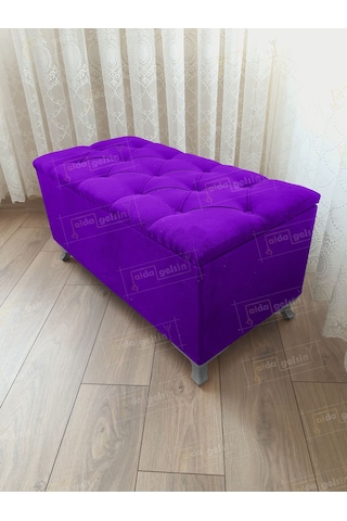 Lüks Sandıklı Kapitoneli Ayakucu Puf Bench 100 Cm Gümüş Ayak Laci