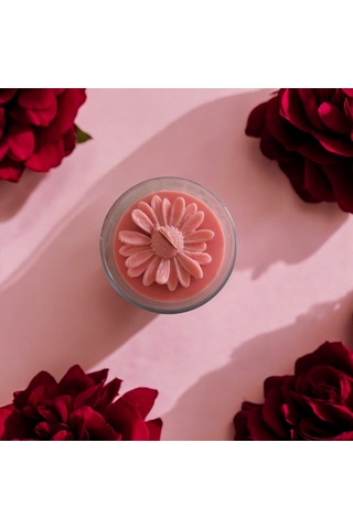 Cam Kavanozda Soya Mum Papatya Tasarımlı Pembe Ve Beyaz