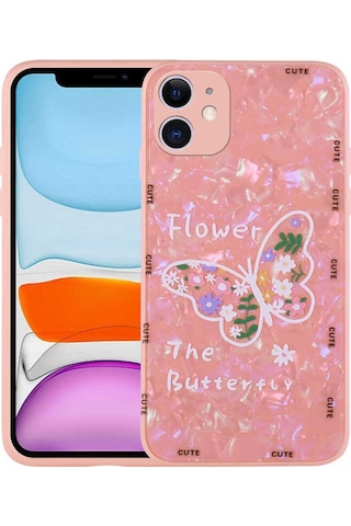 Apple Uyumlu iPhone 11 Kılıf Desenli Sert Silikon Zore Mumila Kapak Pink Flower