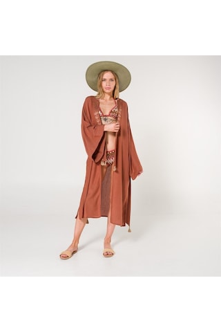 Eli Kadın Pul Baskılı Kimono-Tarçın-Standart Tarçın