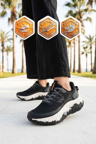 Walkway Siyah Beyaz Fileli Hafif Esnek Hafızalı Taban Unisex Spor Ayakkabı Flystep G Siyah - Beyaz
