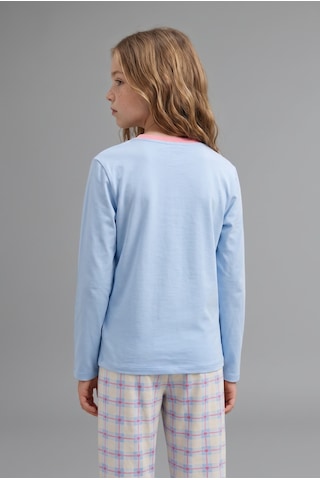 Defacto Uzun Kollu Kalp Baskılı Kareli Alt 2li Pijama Takımı Kız Çocuk I2284a826aube791 Mavi-be791