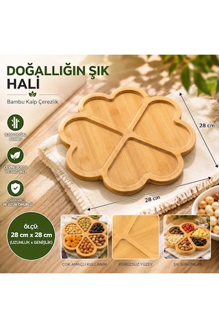 360 Derece Dönmeli Bambu Kalp Şekilli Sunumluk