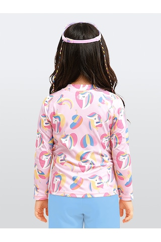UV Korumalı Kız Çocuk Mayo T-shirt UVP+50 Faktör Koruma Uzun Kollu Unicorn