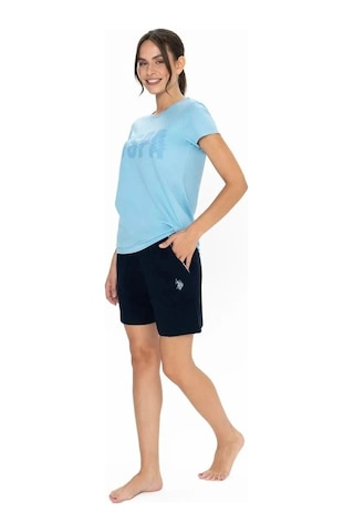 U.S. Polo Assn. U.s. Polo Assn. Kadın Yuvarlak Yaka Renkli Pijama Şort Takım Mavi