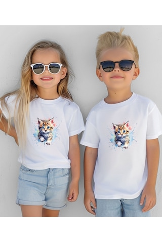 Aselinda Kedi Baskılı Çocuk T-shirt Beyaz Aselinda Kedi Baskılı Çocuk T-shirt Beyaz