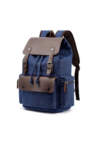 Canvas Leisure Backpack Computer Bag Student School Bag Navy Mavi