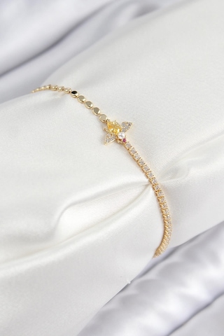 Pirinç Zirkon Taşlı Arı Model Ezme Zincir Gold Renk Kadın Bileklik Çok Renkli