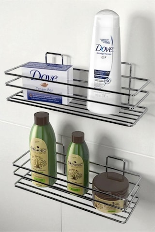 2 Adet Banyo Düzenleyici, Tek Katlı Siyah Banyo Organizer Siyah