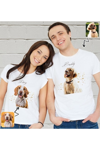 Bk Gift Kişiye Özel İki Evcil Hayvan Tasarımlı Beyaz Tişört-7, Sevgiliye Hediye, Arkadaşa Hediye, Trend T-shirt Kobitmeyencom33929 Bk Gift
