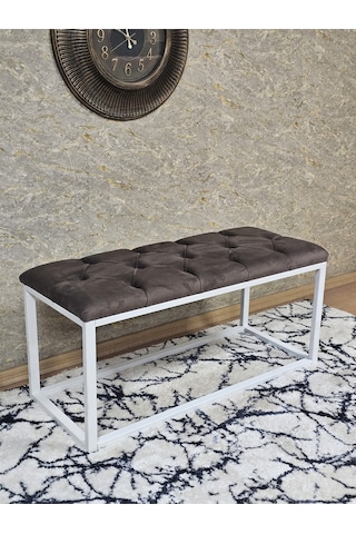 Zafir Beyaz Boyalı Diktörtgen 100 Cm X 40 Cm Oturak Puf - Bench - Makyaj Oturağı - Oturak Kahverengi