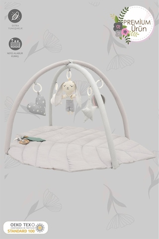 Mordesign Bebek Oyun Alanı, Tavşan Bebek Aktivite Matı, Yaprak Tasarım Oyun Matı, Baby Gym Serisi, Gri