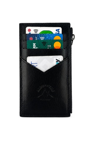 Alphaclub Bag Erkek Hakiki Deri Fermuarlı Kartlık Cüzdan Bozuk Para Bölmeli İnce Tasarım Siyah