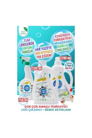%100 Doğal Bitkisel Kokusuz Bebek Çamaşır Deterjanı-leke Çıkarıcı- Çok Amaçlı Konsantre Temizleyici 2200 ML