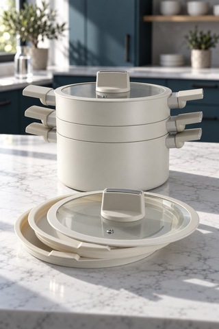 Acar Kitchen Beyond Ultimate Pro 7 Parça Tencere Seti Ekru