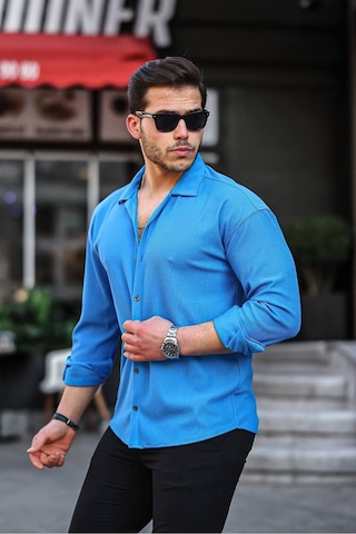 Tex Republic Erkek Fitilli Ottoman Gömlek Mavi