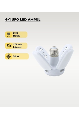 30w Mini Pervane 4+1 Kanatlı Ampul 6500k Beyaz Işık 1 Adet