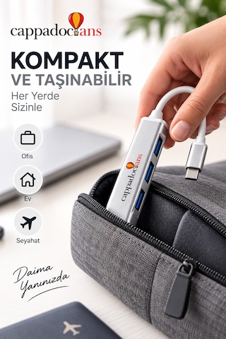 Veri Aktarıcı, Aktarım, Çevirici, Usb Çoklayıcı - Type C - 4 Port Klavye Mouse Uyumlu Usb Hub