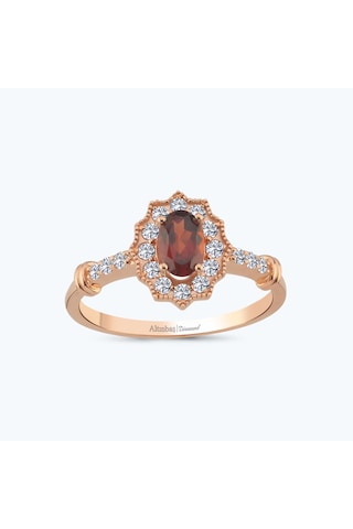 Altınbaş Pırlanta Garnet Taşlı Oval Yüzük Pnf001pgrn-14k