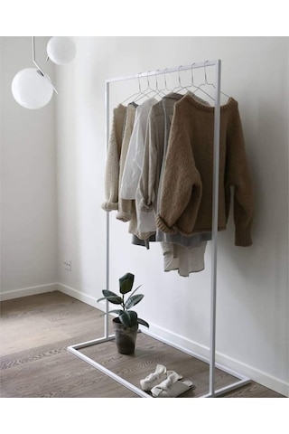 Sort Beyaz Metal Elbise Askılığı Orta Beyaz2