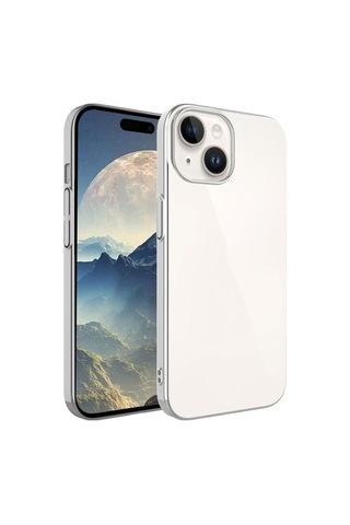 Apple Uyumlu iPhone 15 Plus Kılıf Sert Pc Renkli Çerçeveli Zore Riksos Kapak Gümüş