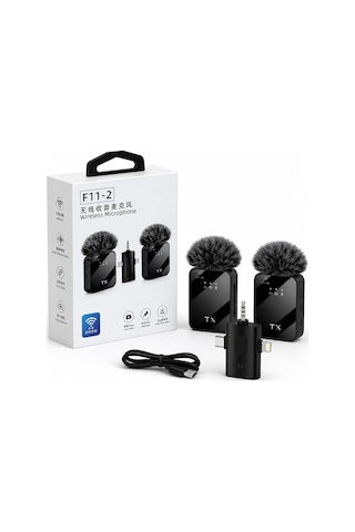 Lexroo Denshi F11-2 Kablosuz Yaka Mikrofonu 2'li Set, 3'ü 1 Arada Alıcı