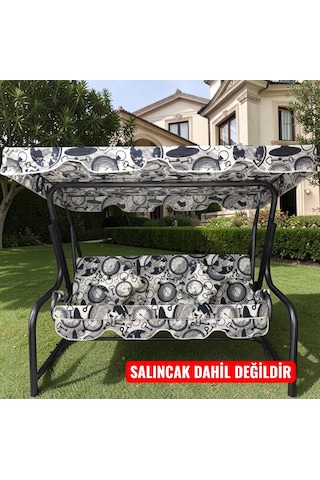 Lüks 3 Kişilik Bahçe Salıncağı Lüks Kumaşlı Dünya Saat Desenli 3 Kişilik Salıncak Büyük Salıncak Çok Renkli