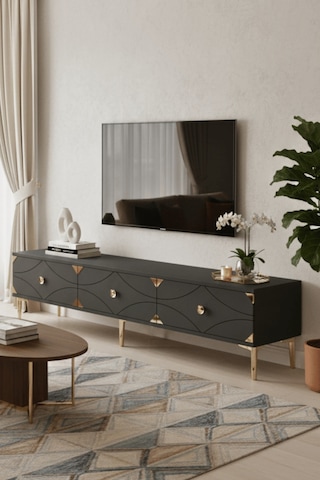 Tsa1897ag - Alfa Tsa180 Tv Stand, Tv Sehpası Ve Tv Ünitesi Antrasit - Gold 180cm Altın - Antrasit