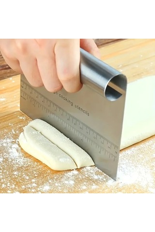 Paslanmaz Çelik Ölçülü Hamur Kesici, Pizza Kesici, Kazıyıcı Metalik Gri