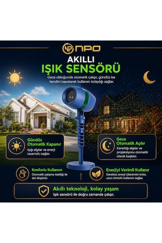 Npo Sh01 Star Shower Kırmızı Yeşil Lazer Işık Projektörü Kumandalı Bahçe Duvar Yıldız Efekti Lacivert