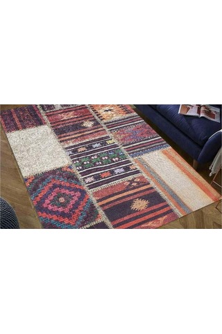 Piksel Halı Bordo Patchwork Dijital Baskı Halı Çok Renkli