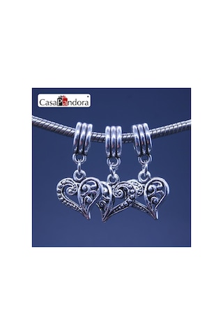 Kalp Işleme Charm Gümüş, Charm Bileklik Uyumlu Gümüş Gümüş