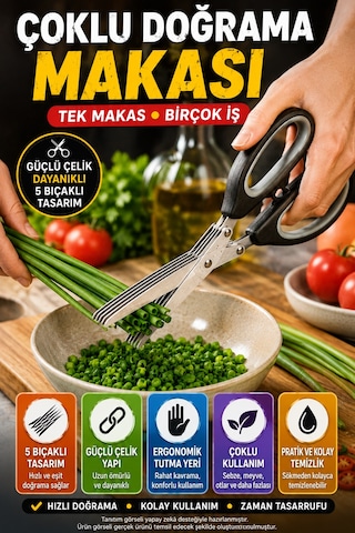 5 Bıçaklı Çoklu Doğrama Makası Sebze Yeşillik Maydanoz Taze Soğan Kesme Makası Temizleme Taraklı Set