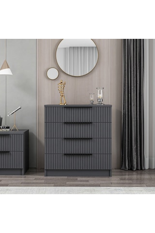 Kale Plus Şifonyer 4 Çekmece Antrasit Mebran Çizgili